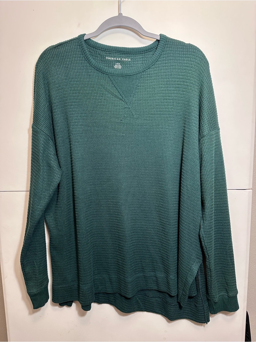 American Eagle Outfitters Women's Teal Waffle Knit Pullover Sweater